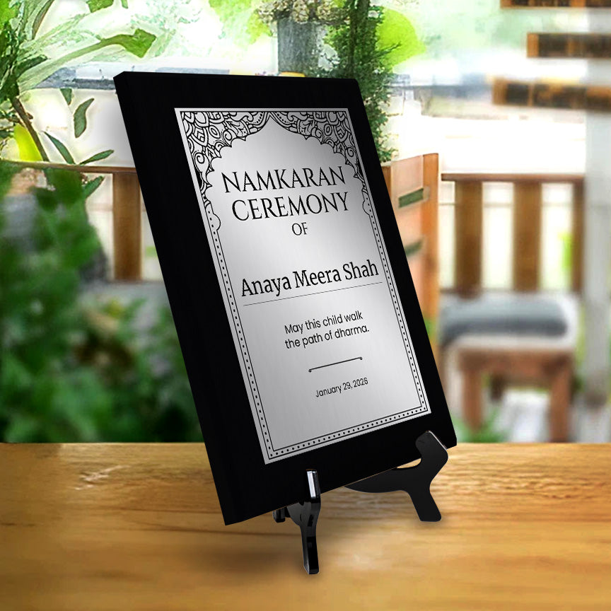 Personalized Namkaran Ceremony Award Plaque, Custom Wooden Wall Plaque with Optional Easel Stand for Hindu Naming Ceremony