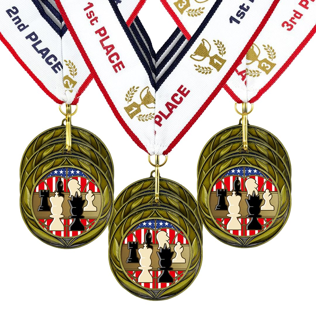 All Quality Chess Wreath Design Medal - 1st, 2nd, 3rd Place