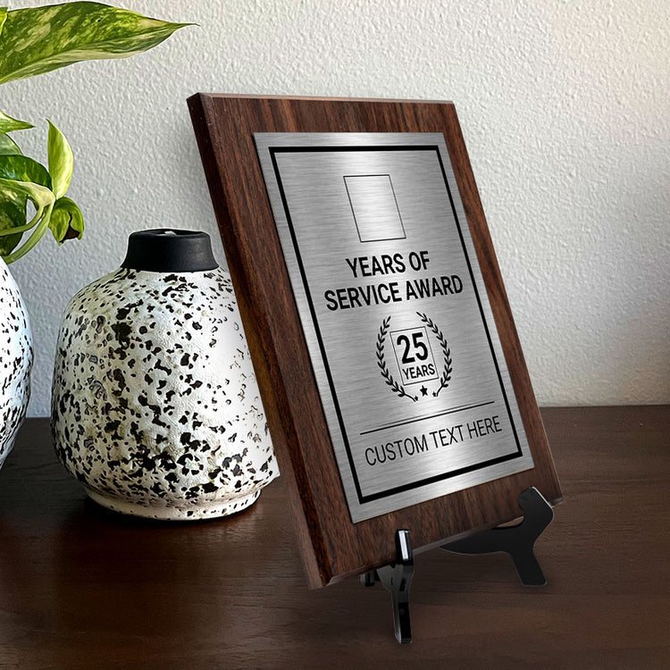 Years of Service Award Plaque — 25 Years Award Personalized (Wooden) Wall Plaque With Easel Acrylic Stand | Workplace Recognition Ceremonies Award Plaques
