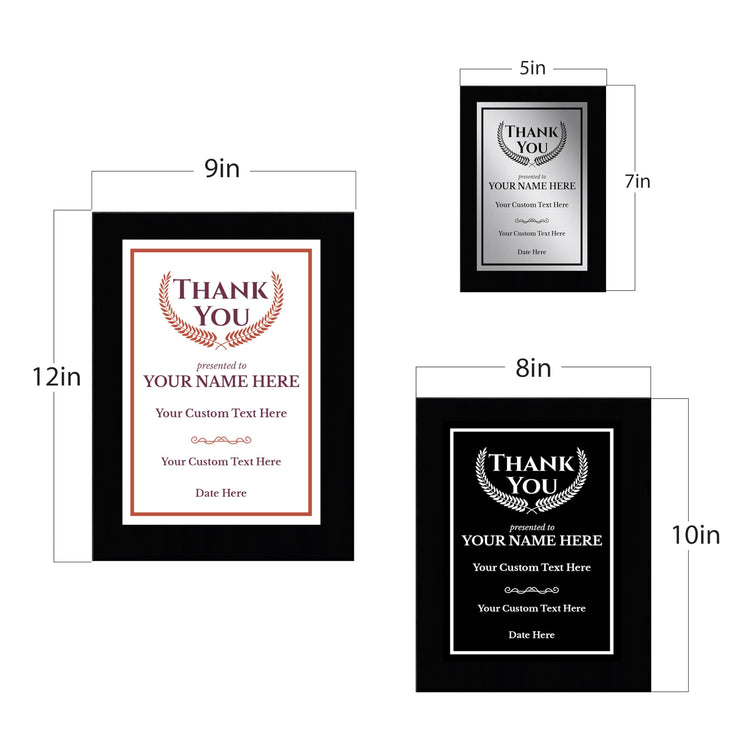 Thank You Gratitude and Appreciation Customizable Black Frame Award Plaque | Easel Mount Option | Recognition of Achievement and Service Personalizable Plaques