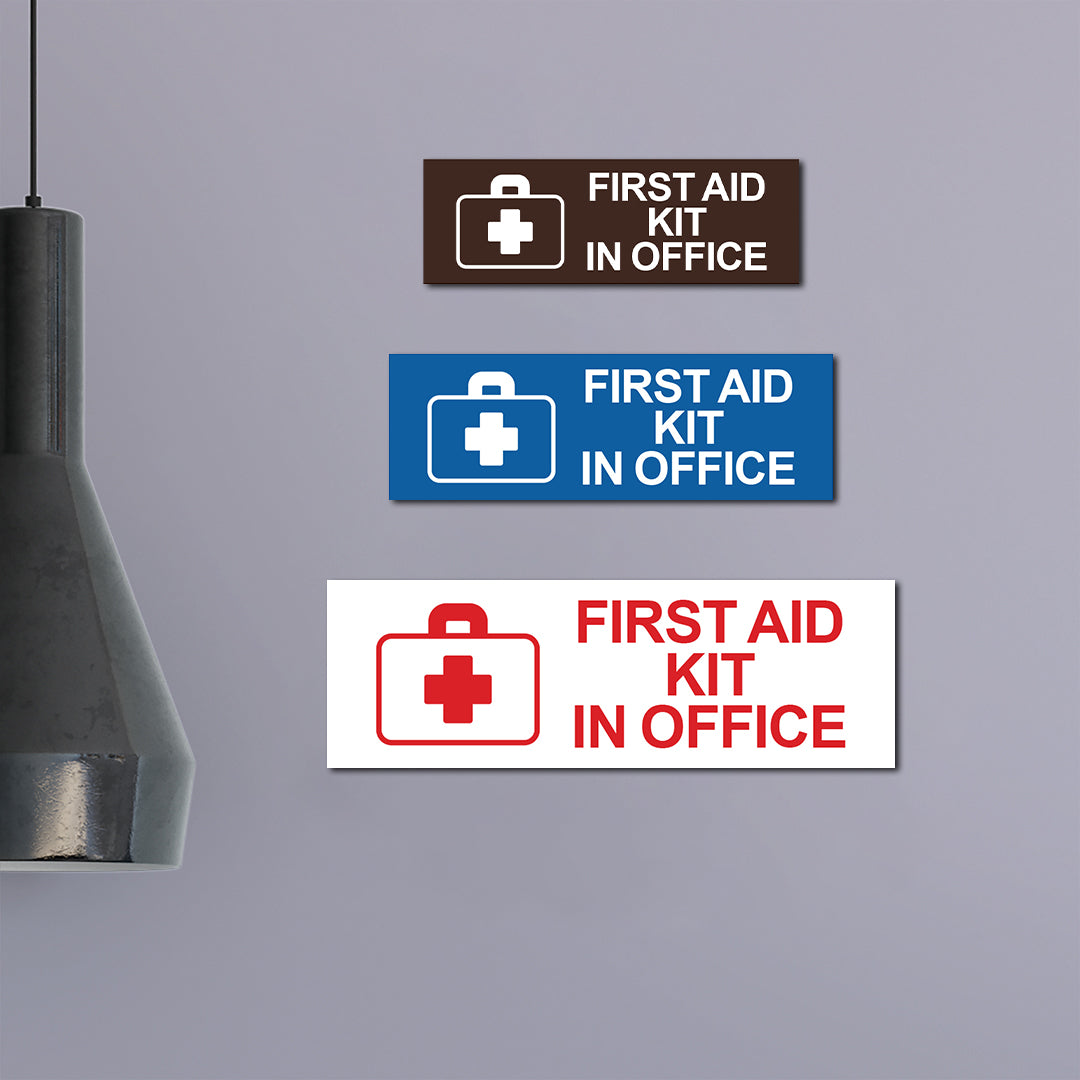 Basic First Aid Kit In Office Wall or Door Sign
