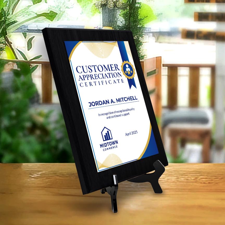 Customer Appreciation Certificate (Wooden) Wall Plaque With Easel Acrylic Stand | Certificates & Achievements Personalized Wall Prints (Plaques)