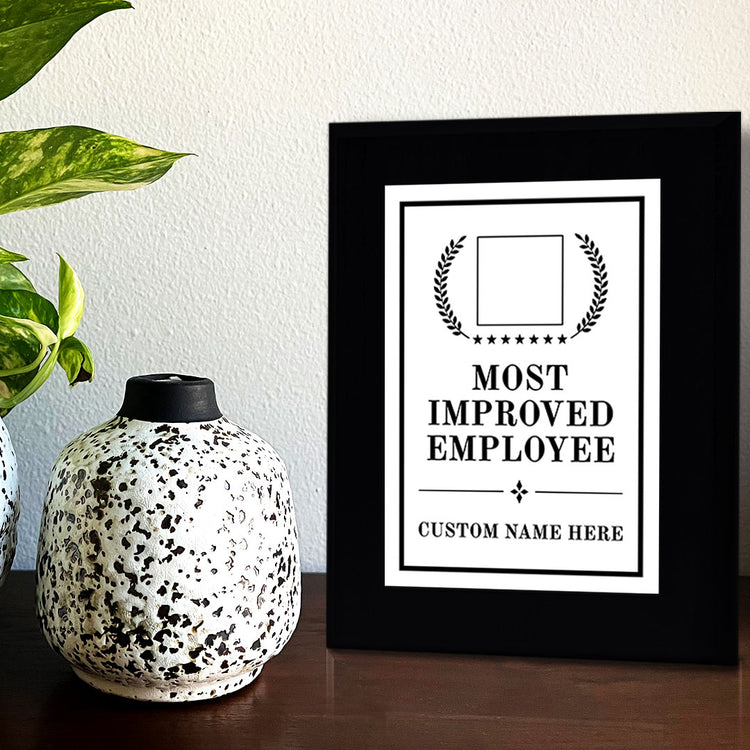 Most Improved Employee Award Personalized (Black) Wall Plaque With Easel Acrylic Stand | Workplace Recognition Ceremonies Award Plaques