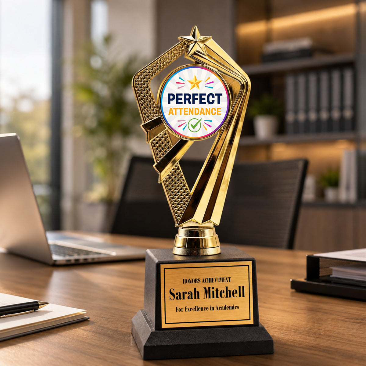 All Quality Perfect Attendance Trophy (Student), Custom Engraved — Personalized Attendance Recognition Award for Students