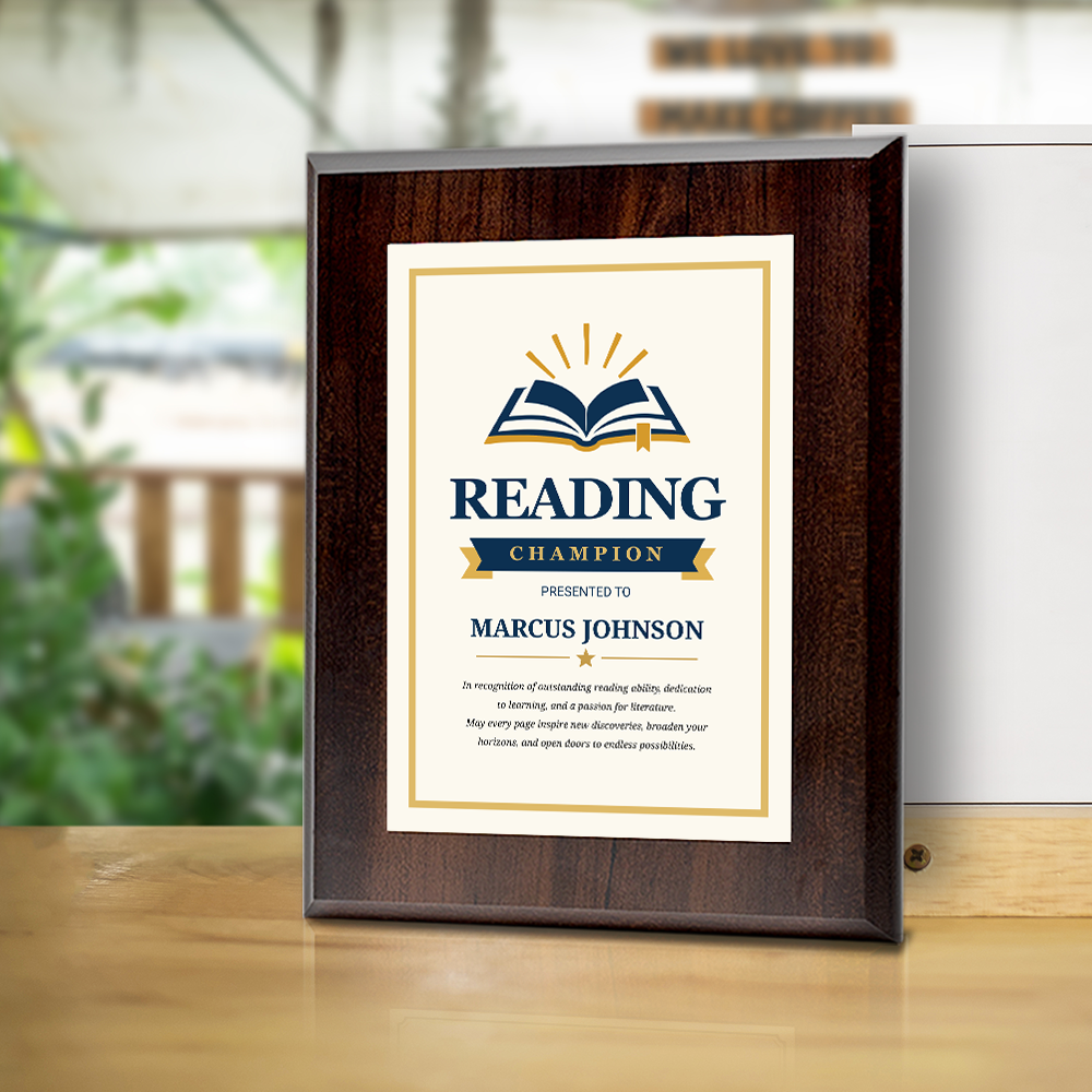 Reading Champion Award Personalized Wall Plaque With Easel Acrylic Stand | Education Recognition School Award Plaques