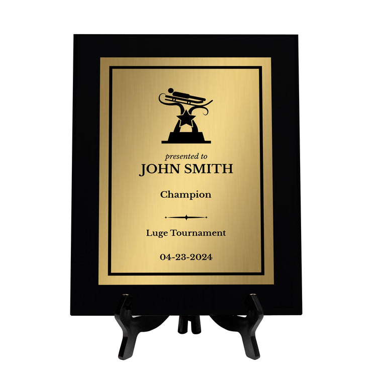 Luge Customizable Black Frame Wooden Award Plaque | Easel Mount Option | Achievement and Recognition Personalizable Plaques | Sports Award