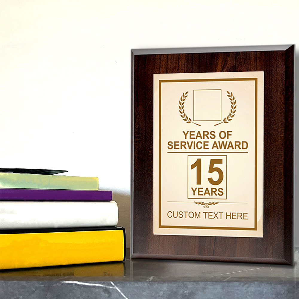 Years of Service Award Plaque — 15 Years Award Personalized (Wooden) Wall Plaque With Easel Acrylic Stand | Workplace Recognition Ceremonies Award Plaques