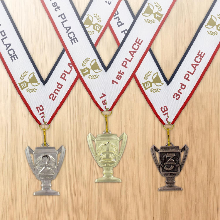 1st 2nd 3rd Place Cup Star Award Medals - 3 Piece Set (Gold, Silver, Bronze) Includes Ribbon