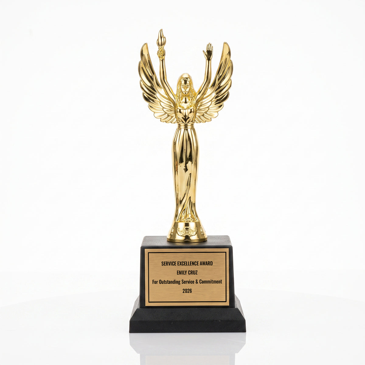 All Quality Victory Trophy, Custom Engraved Winged Figure, Black Base — Personalized Achievement & Recognition Award for Any Occasion