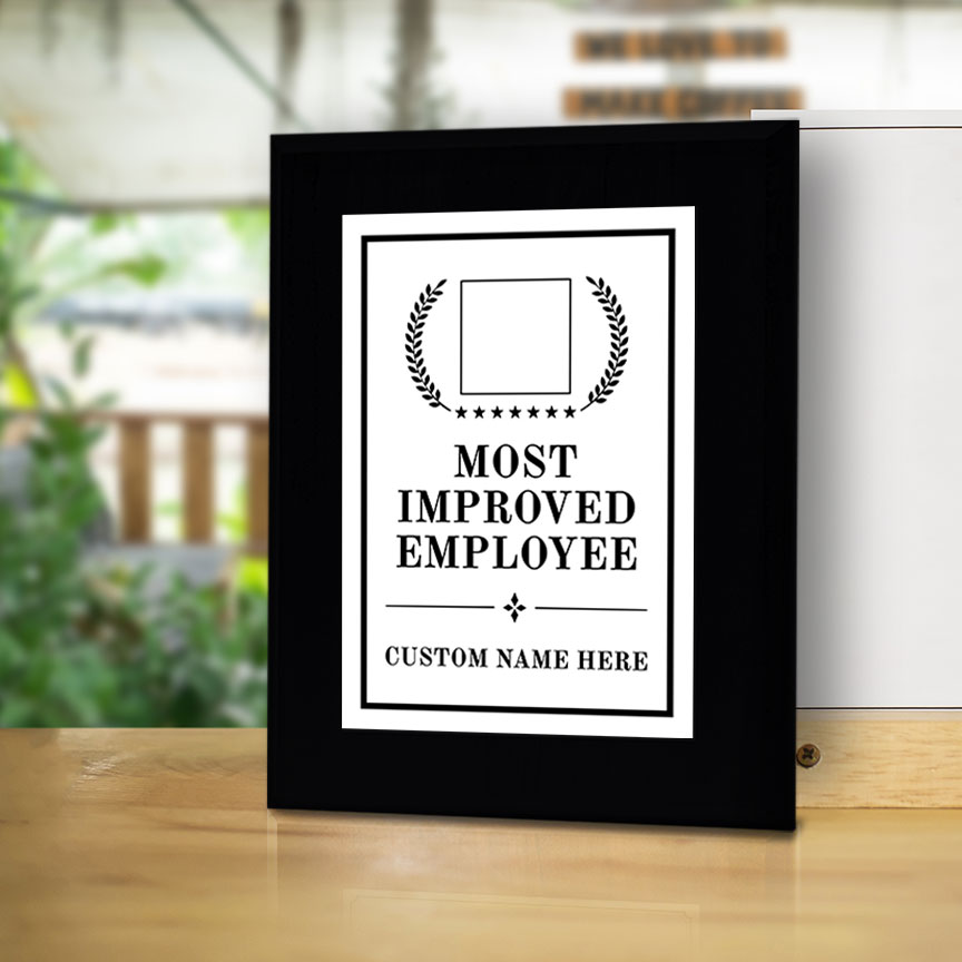 Most Improved Employee Award Personalized (Black) Wall Plaque With Easel Acrylic Stand | Workplace Recognition Ceremonies Award Plaques