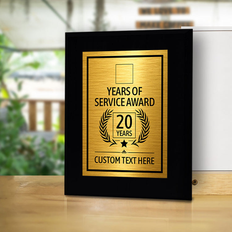 Years of Service Award Plaque — 20 Years Award Personalized (Black) Wall Plaque With Easel Acrylic Stand | Workplace Recognition Ceremonies Award Plaques