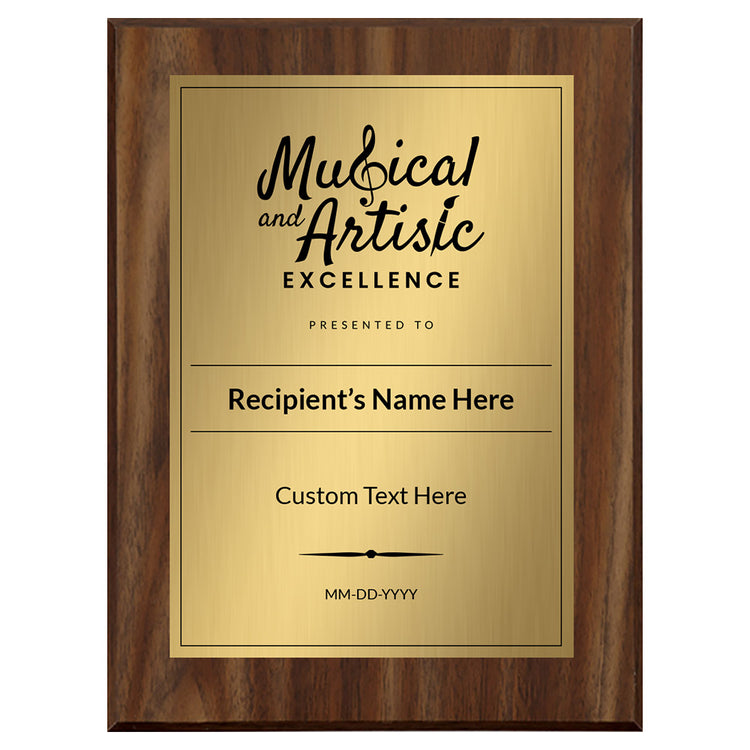 Musical and Artistic Excellence Certificate Custom Award Wall Plaque With Easel Acrylic Stand | Personal Achievement Wall Plaques