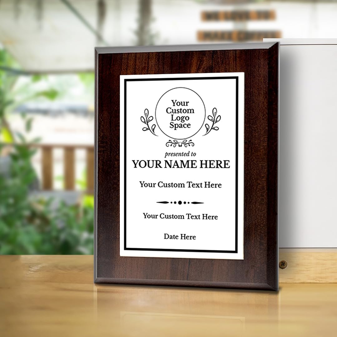 Custom Insert Your Logo (Circle) Wreath Award Wooden Plaque | Recognition of Achievement and Service Personalizable Plaques