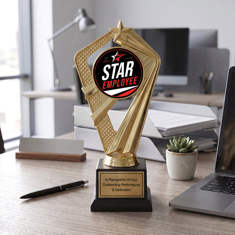 All Quality Star Employee Trophy, Custom Engraved — Personalized Standout-Employee Recognition Award