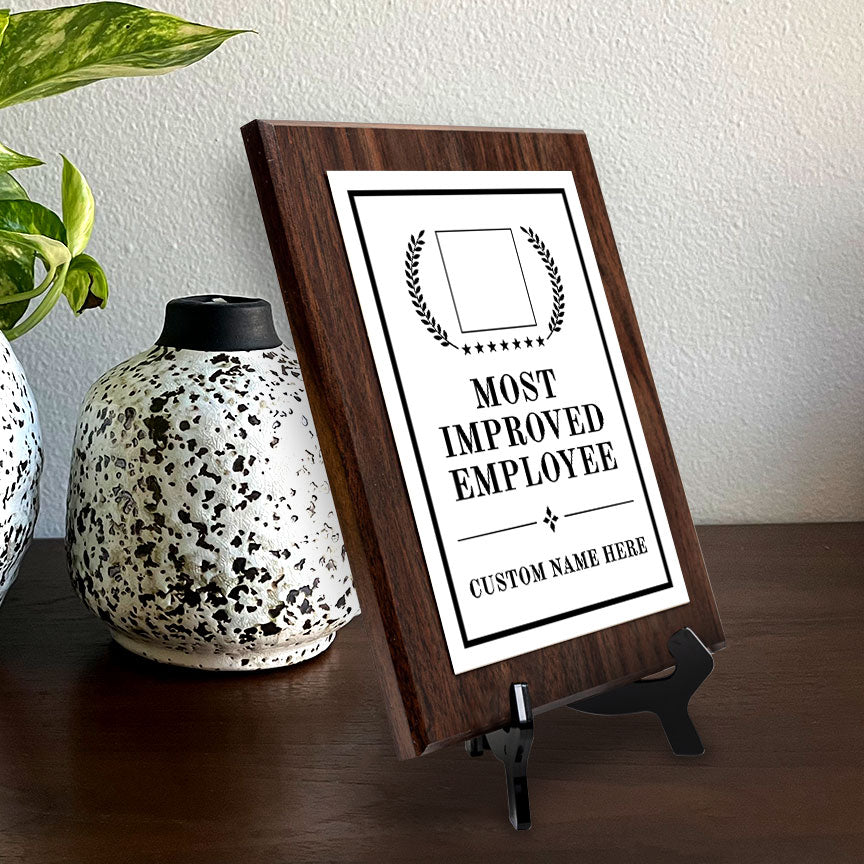 Most Improved Employee Award Personalized (Wooden) Wall Plaque With Easel Acrylic Stand | Workplace Recognition Ceremonies Award Plaques