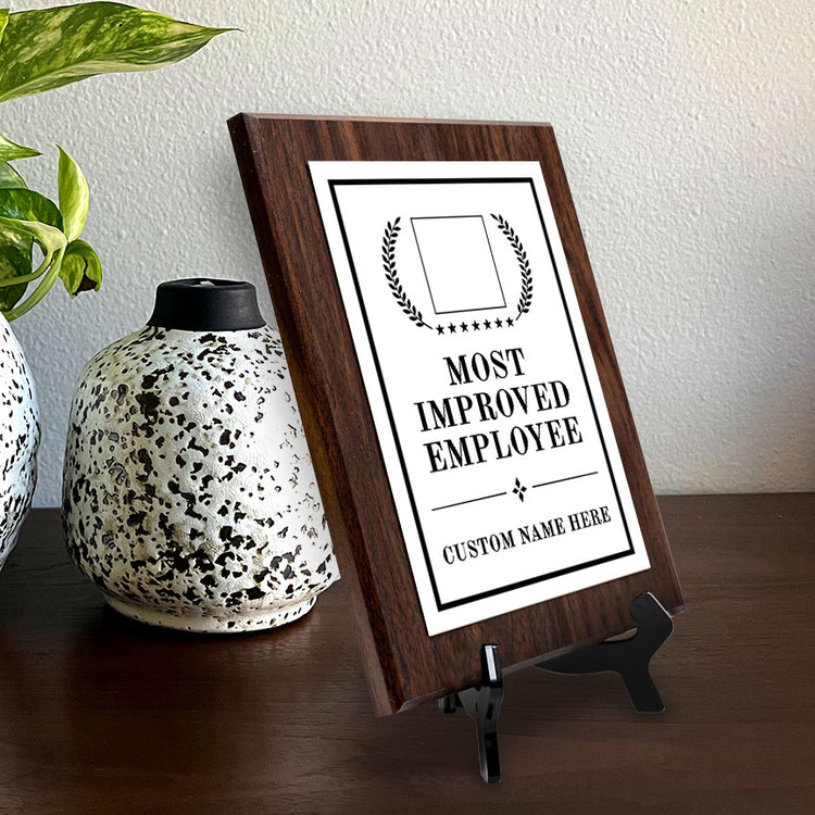 Most Improved Employee Award Personalized (Wooden) Wall Plaque With Easel Acrylic Stand | Workplace Recognition Ceremonies Award Plaques