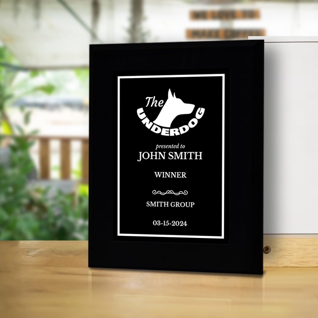 The Underdog Customizable Black Frame Award Plaque | Easel Mount Option | Achievement and Recognition Personalizable Plaques
