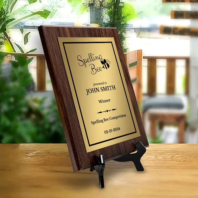 Spelling Bee Competition Custom Award Plaque | Easel Mount Option | Achievement and Recognition Personalizable Plaques