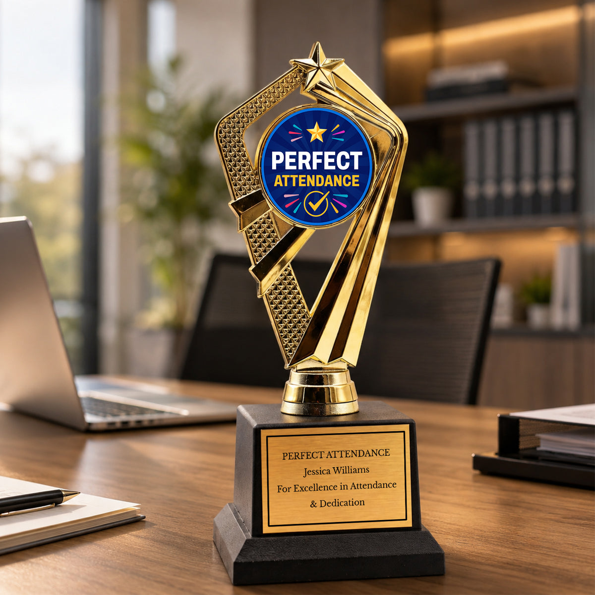 All Quality Perfect Attendance Trophy, Custom Engraved Star Award — Personalized Attendance Recognition Award for Students