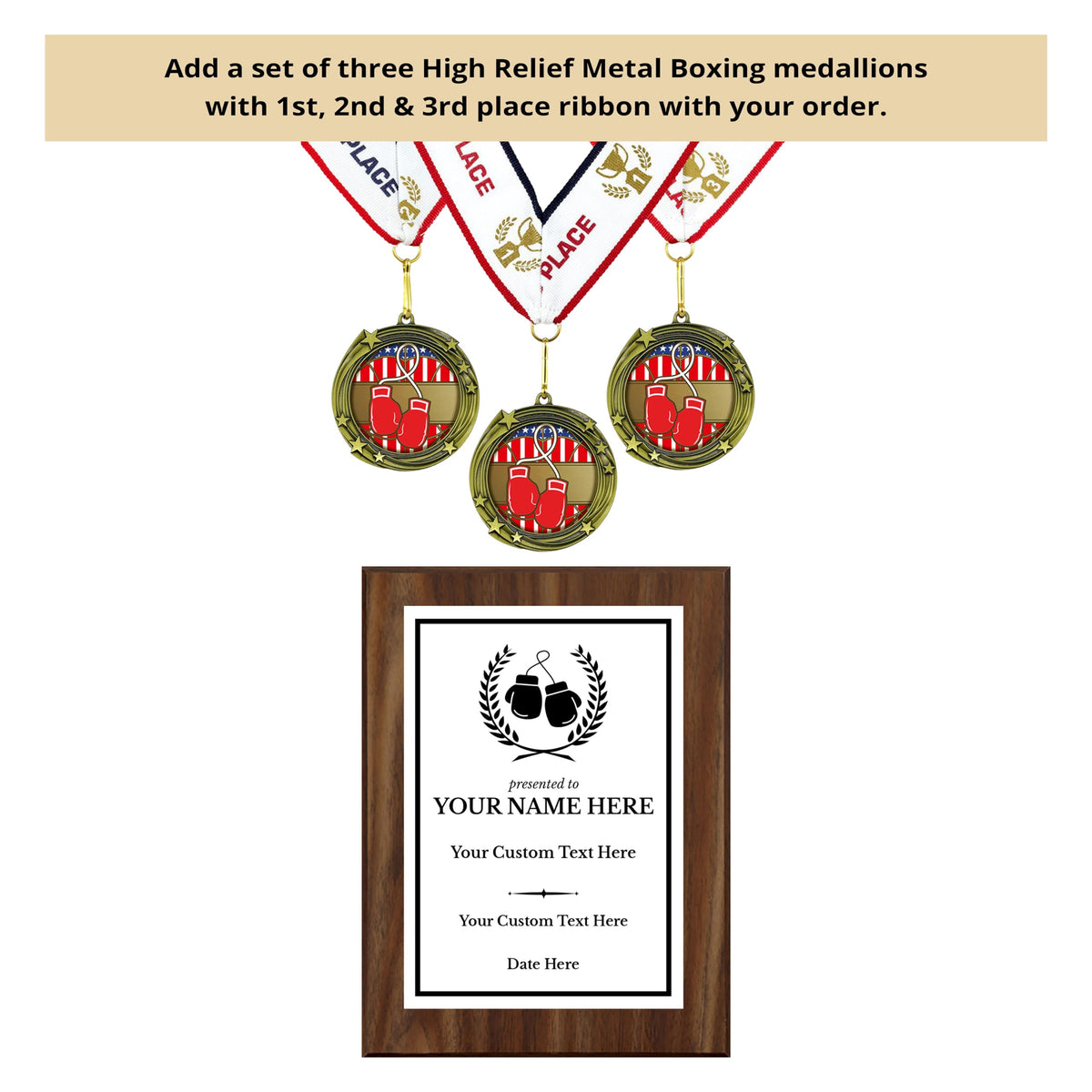 Boxing Customizable Wooden Award Plaque | Easel Mount Option | Achievement and Recognition Personalizable Plaques