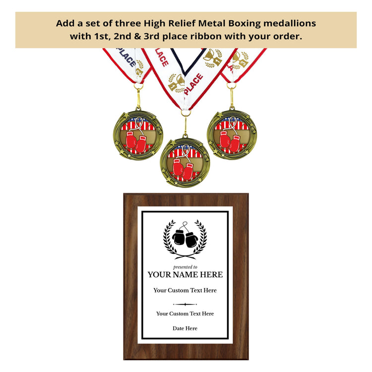 Boxing Customizable Wooden Award Plaque | Easel Mount Option | Achievement and Recognition Personalizable Plaques