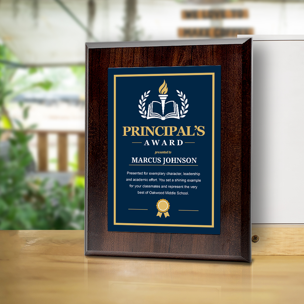 Principal's Award' Award Personalized Wall Plaque With Easel Acrylic Stand | Education Recognition School Award Plaques