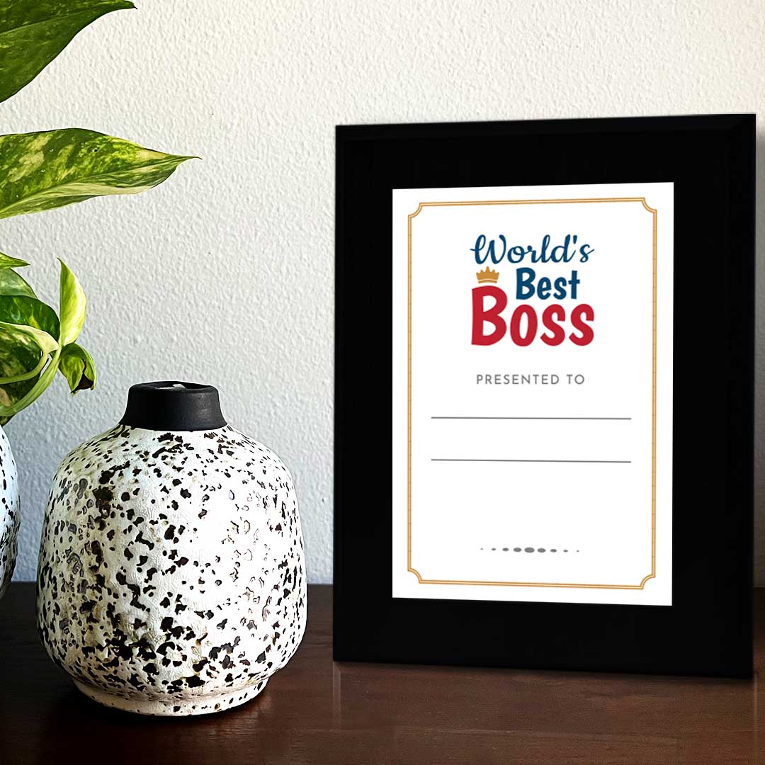 World's Best Boss' Personalized Wall Plaque With Easel Acrylic Stand | Novelty/Funny Office Award Plaques