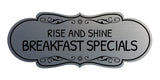 Signs ByLITA Designer Rise and Shine: Breakfast Specials Durable ABS Plastic Laser Engraved Easy Installation Elegant Design Wall or Door Sign