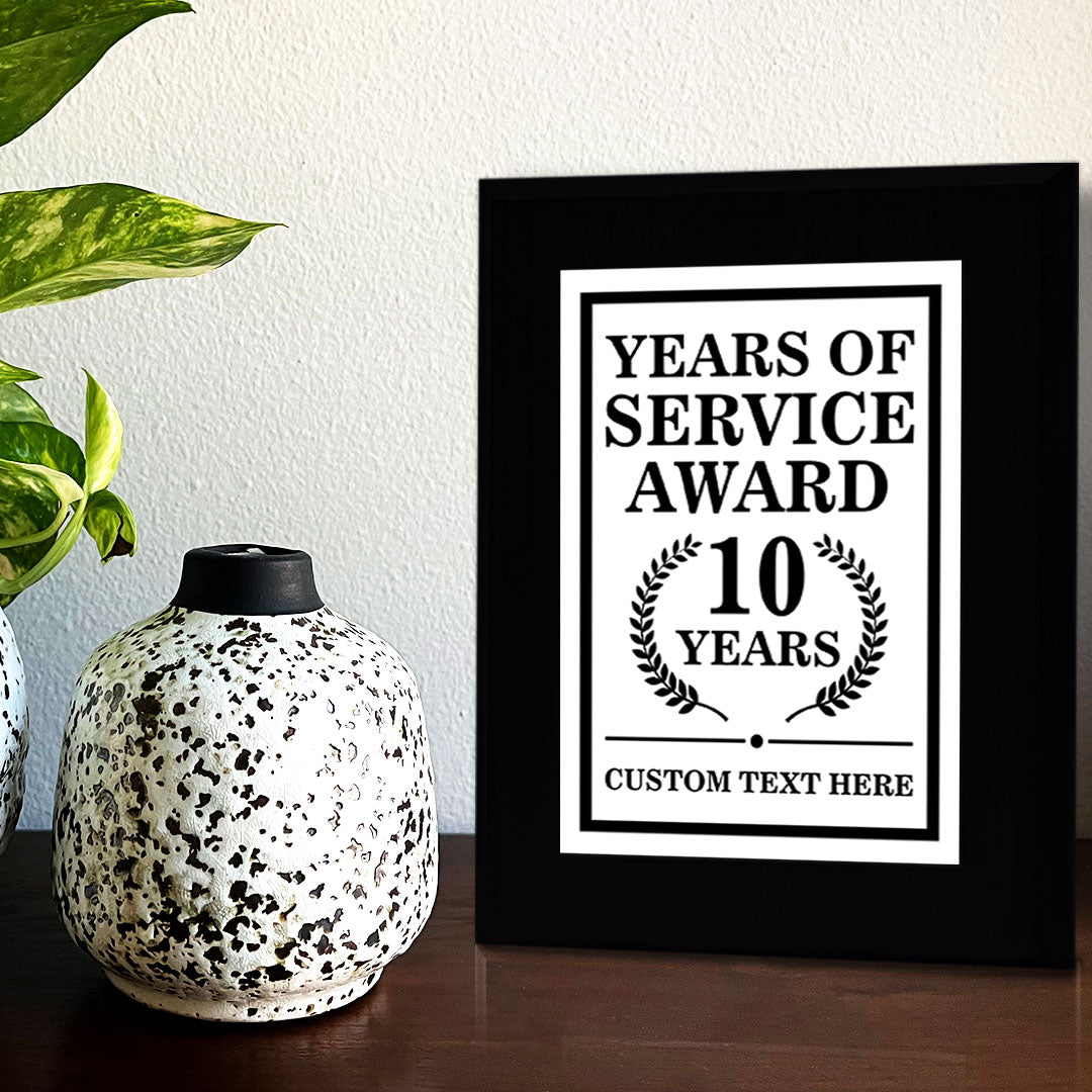 Years of Service Award Plaque — 10 Years Award Personalized (Black) Wall Plaque With Easel Acrylic Stand | Workplace Recognition Ceremonies Award Plaques