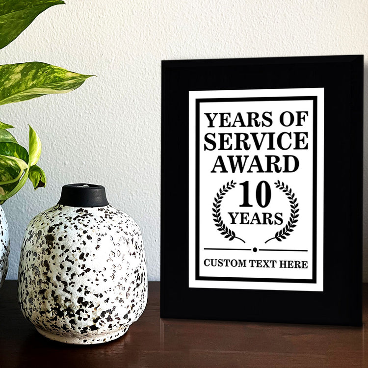 Years of Service Award Plaque — 10 Years Award Personalized (Black) Wall Plaque With Easel Acrylic Stand | Workplace Recognition Ceremonies Award Plaques