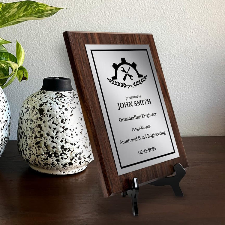 Engineering and Mechanics Theme Customizable Award Plaque | Easel Mount Option | Recognition of Achievement and Service Personalizable Plaques
