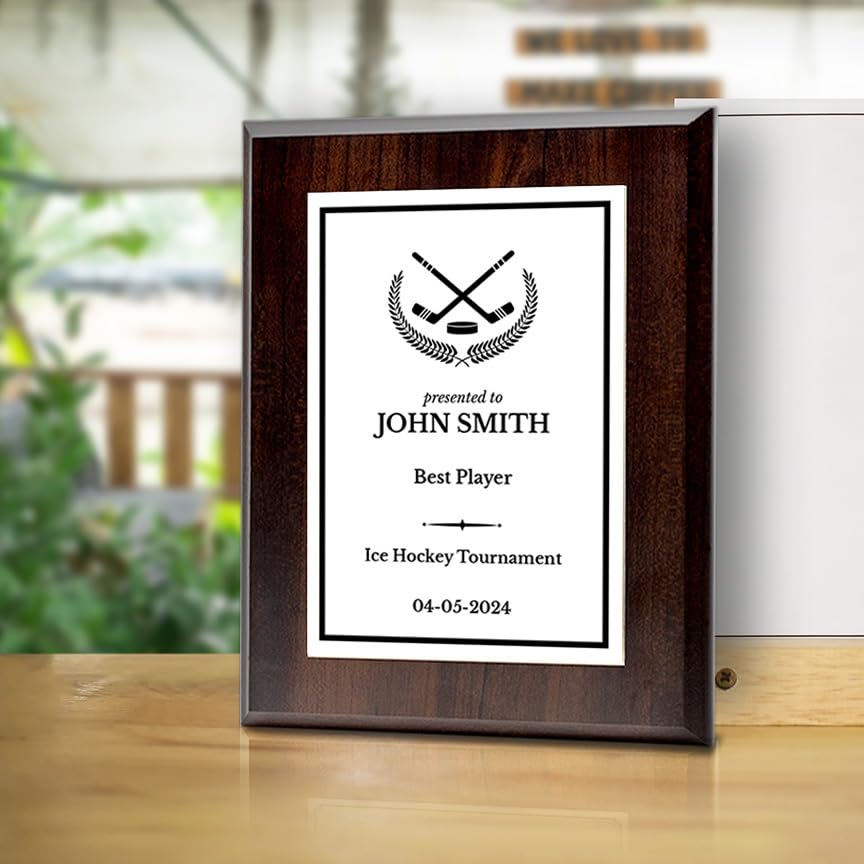 Ice Hockey Customizable Wooden Award Plaque | Easel Mount Option | Achievement and Recognition Personalizable Plaques