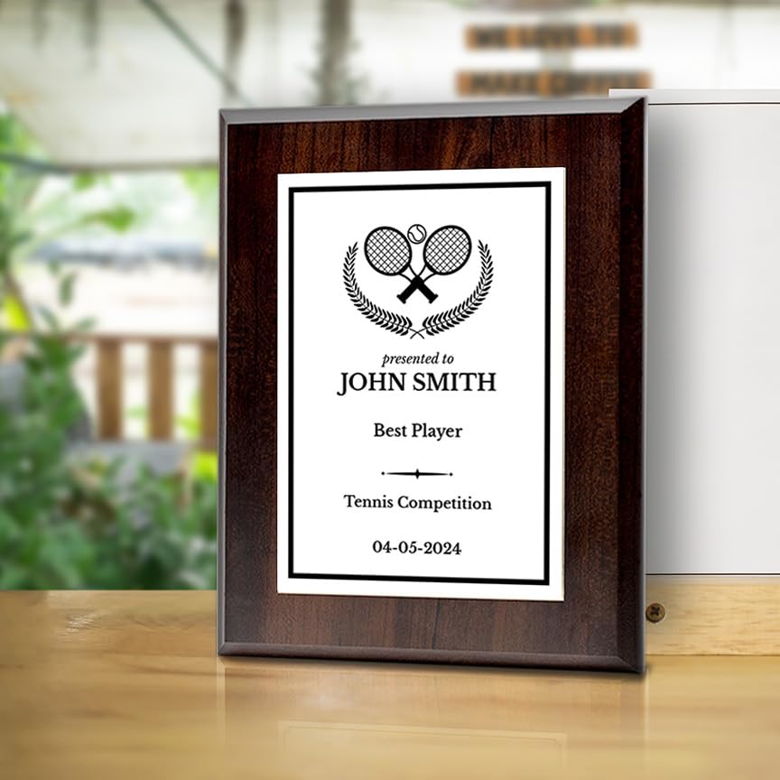 Tennis Customizable Wooden Award Plaque | Easel Mount Option | Achievement and Recognition Personalizable Plaques