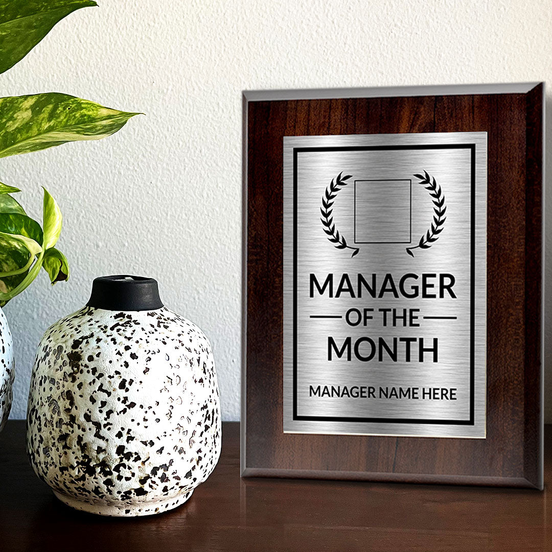 Manager of the Month Award Personalized (Wooden) Wall Plaque With Easel Acrylic Stand | Workplace Recognition Ceremonies Award Plaques