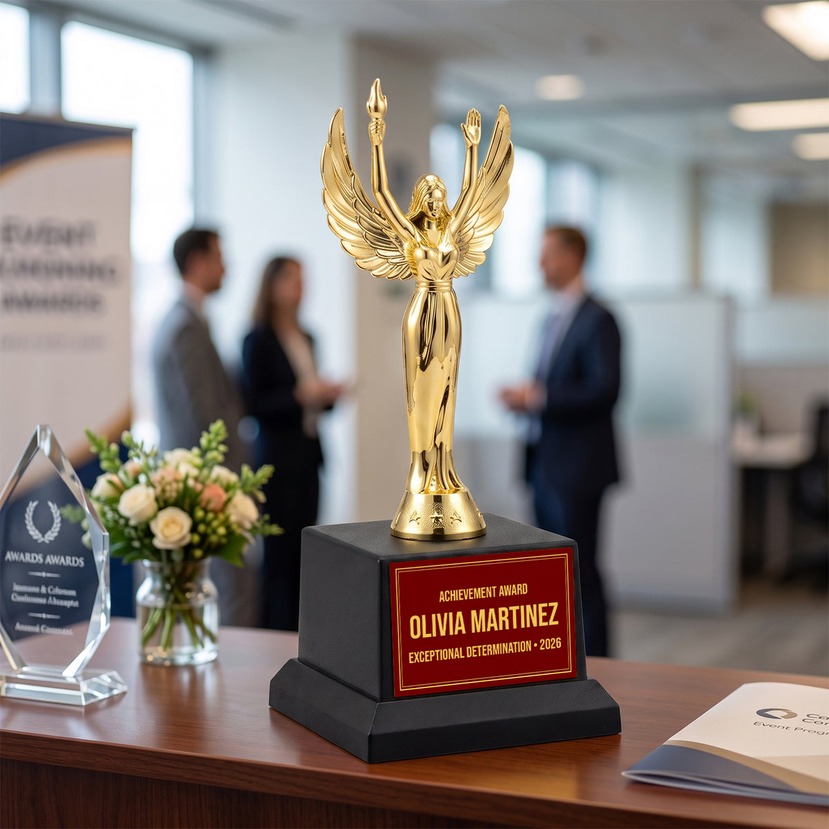 All Quality Victory Trophy, Custom Engraved Winged Figure, Black Base — Personalized Achievement & Recognition Award for Any Occasion