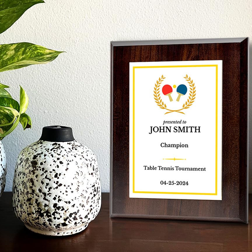 Table Tennis Customizable Wooden Award Plaque | Easel Mount Option | Achievement and Recognition Personalizable Plaques | Sports Award