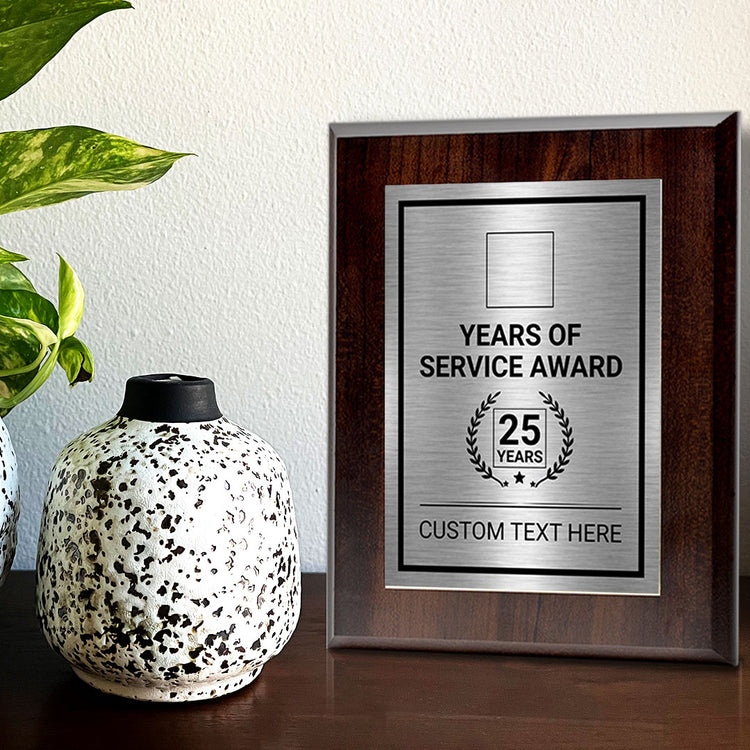 Years of Service Award Plaque — 25 Years Award Personalized (Wooden) Wall Plaque With Easel Acrylic Stand | Workplace Recognition Ceremonies Award Plaques