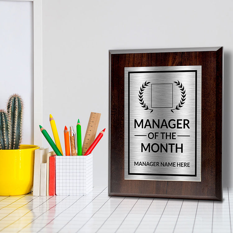 Manager of the Month Award Personalized (Wooden) Wall Plaque With Easel Acrylic Stand | Workplace Recognition Ceremonies Award Plaques