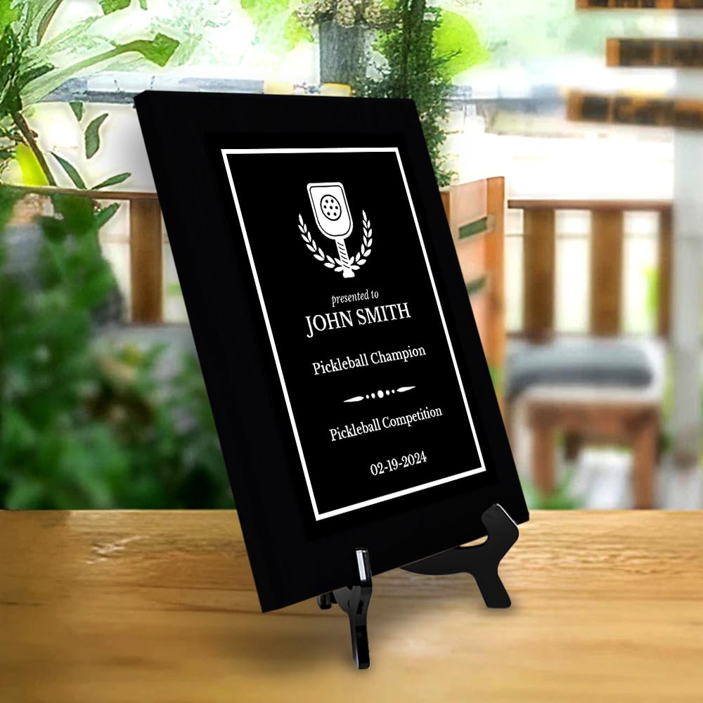 Pickleball Competition Customizable Black Frame Award Plaque | Easel Mount Option | Achievement and Recognition Personalizable Plaques