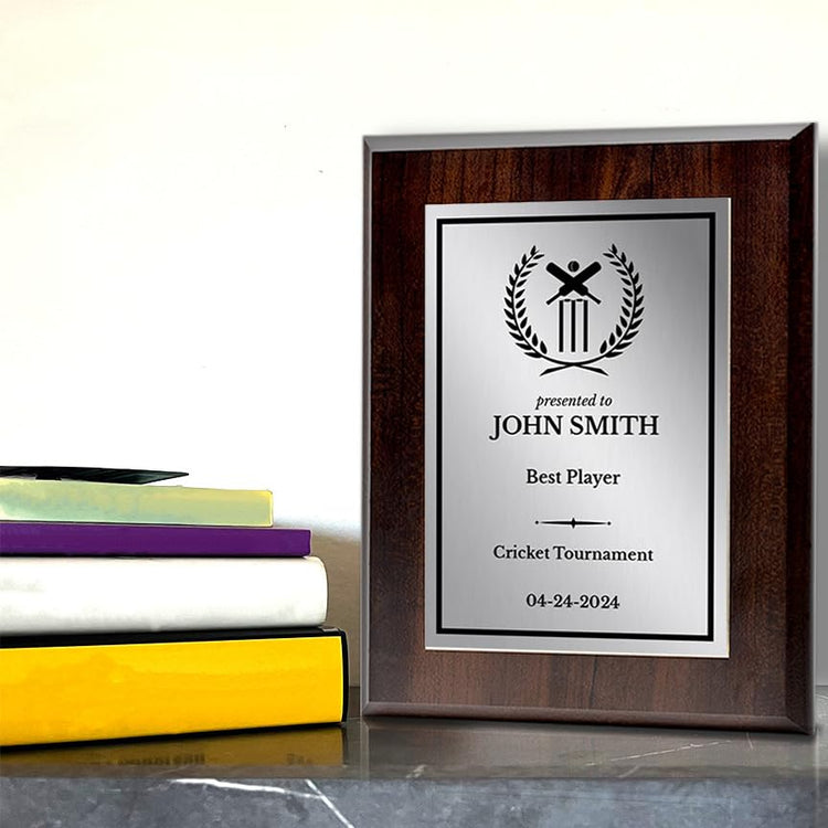 Cricket Customizable Wooden Award Plaque | Easel Mount Option | Achievement and Recognition Personalizable Plaques | Sports Award