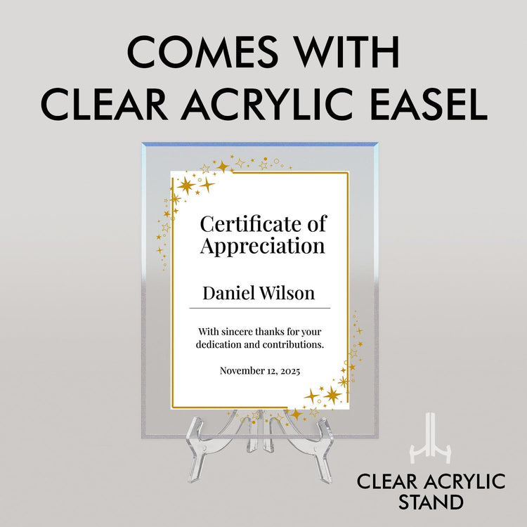 Signs ByLITA Personalized Acrylic Award Plaque with Corner Stars Design – Custom Engraved Clear Desk Award, Recognition Gift, Office Decor (Multiple Sizes)