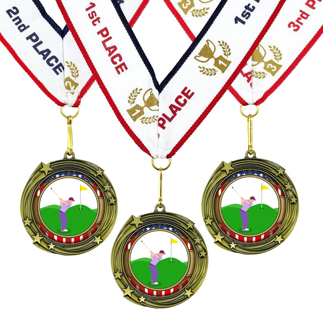 All Quality Golf Swirling Stars Design Medal - 1st, 2nd, 3rd Place