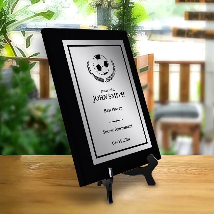 Soccer Customizable Black Frame Wooden Award Plaque | Easel Mount Option | Achievement and Recognition Personalizable Plaques