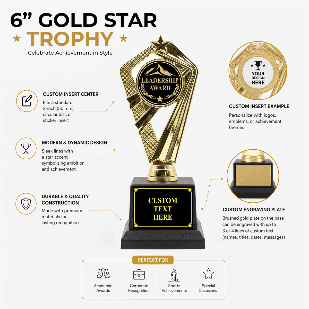 Leadership Trophy Awards (Excellence, Service, Rising Leader) - Engraved