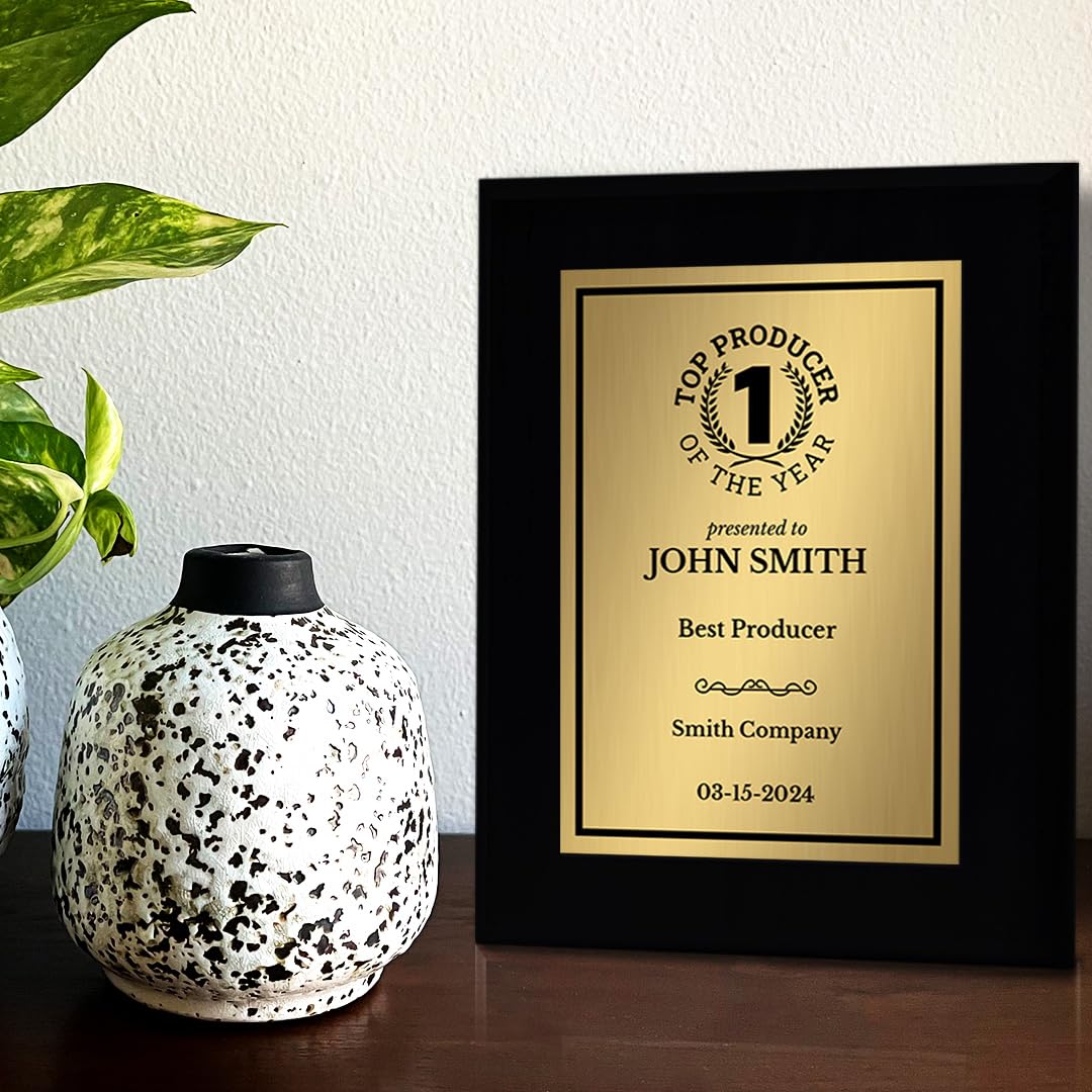 Top Producer of the Year Customizable Black Frame Award Plaque | Easel Mount Option | Achievement and Recognition Personalizable Plaques