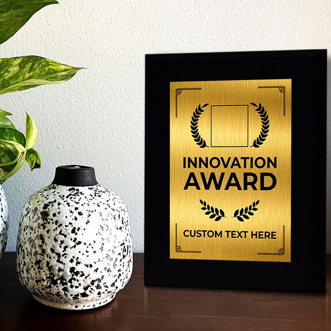 Innovation Award Award Personalized (Black) Wall Plaque With Easel Acrylic Stand | Workplace Recognition Ceremonies Award Plaques
