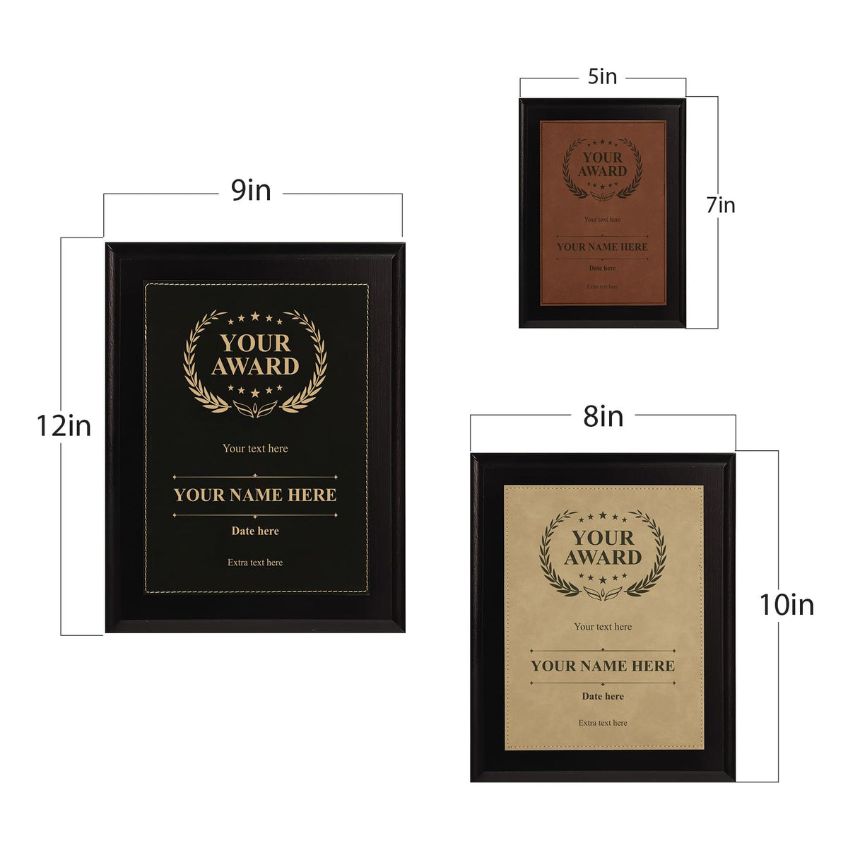 Customizable Leatherette Award Plaque, Black Wood Frame Custom Wall Plaque With Optional Acrylic Easel Stand | Personalized Engraving