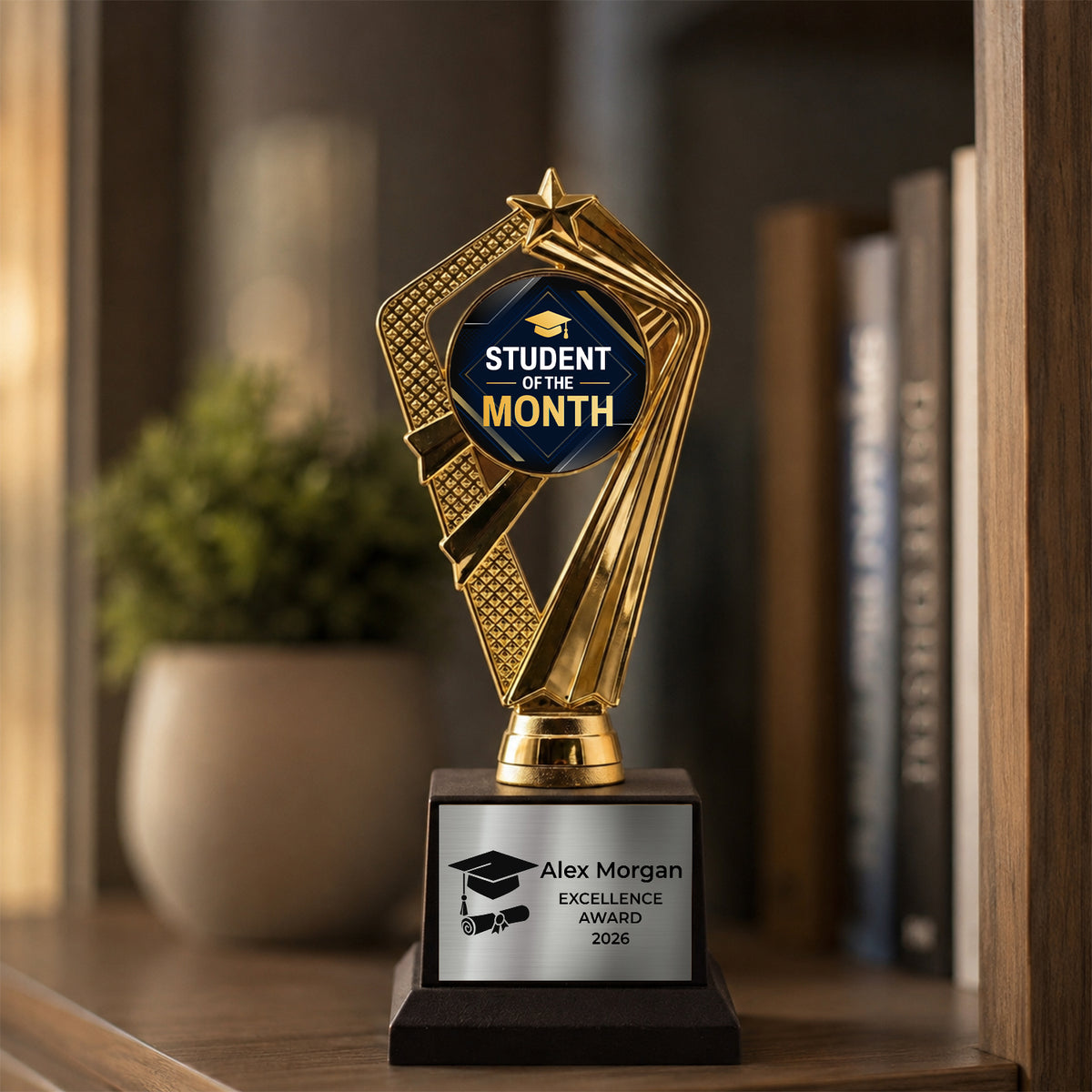 All Quality Student of the Month Trophy, Custom Engraved Star Award — Personalized Monthly Classroom Recognition Award