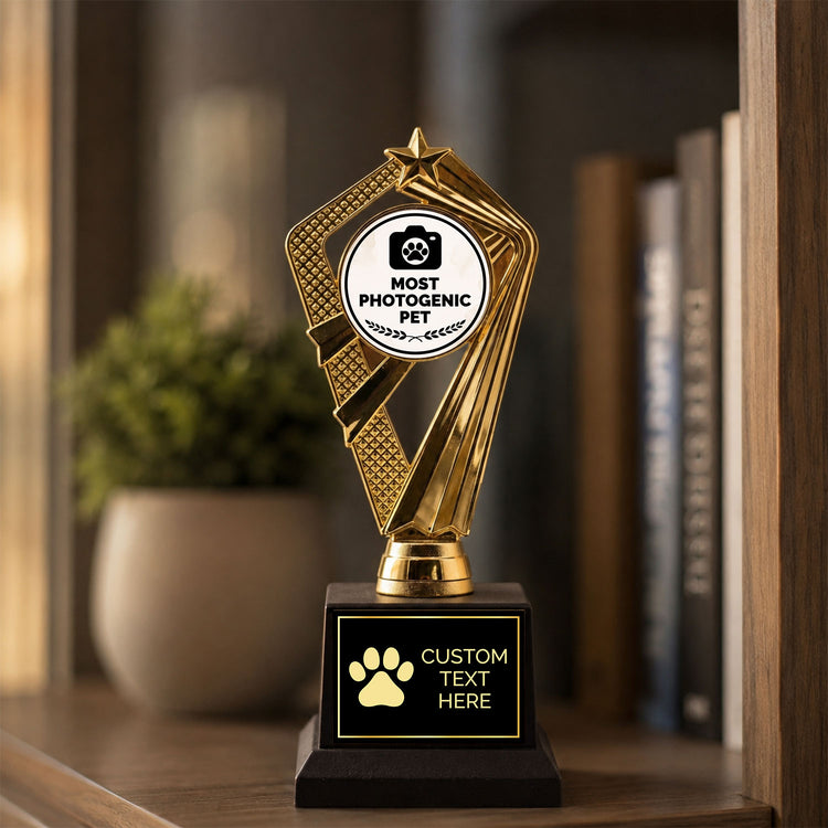 Gaucho Goods Most Photogenic Pet Trophy, Custom Engraved Pet Award — Personalized Award for Pet Photo Contests & Social Media Stars