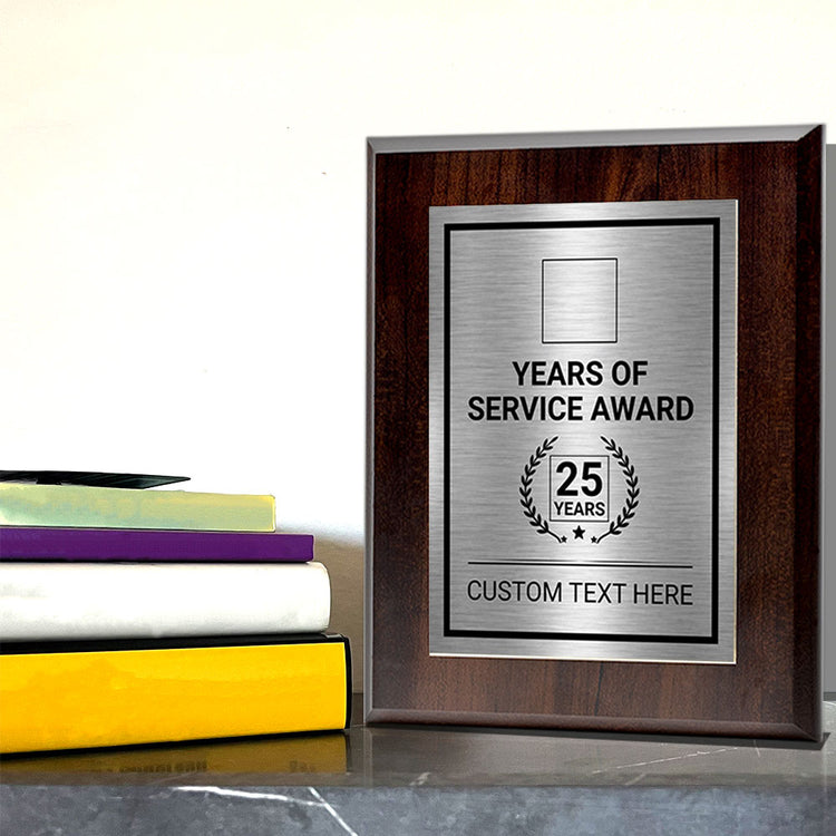 Years of Service Award Plaque — 25 Years Award Personalized (Wooden) Wall Plaque With Easel Acrylic Stand | Workplace Recognition Ceremonies Award Plaques